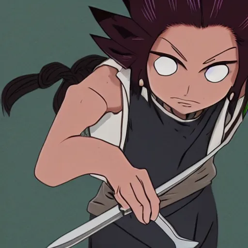 Prompt: Tanjiro from demon slayer holding a knife