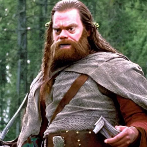 Image similar to dwight schrute playing gimli in lord of the rings