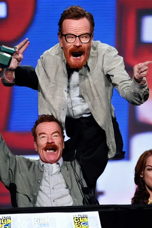 Image similar to candid photo of Bryan Cranston cosplaying Hermione Granger at ComicCon