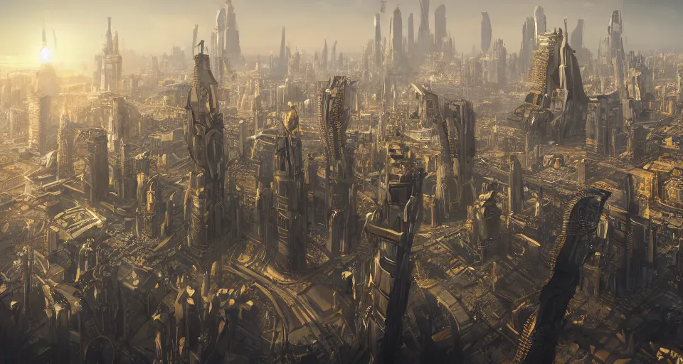 Prompt: view on futuristic city in the horizon, in style of steampunk, detailed, sharp, 8 k