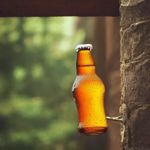 Prompt: beer puring out of a bottle