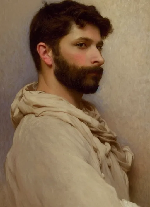 Image similar to closeup portrait of a handsome man, bouguereau : 1 0, leyendecker : 2 5, alma tadema : 1 0, john singer sargent : 1 5