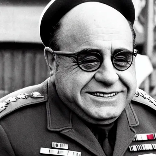 Prompt: portrait photograph of danny devito as a nazi officer in ww 2