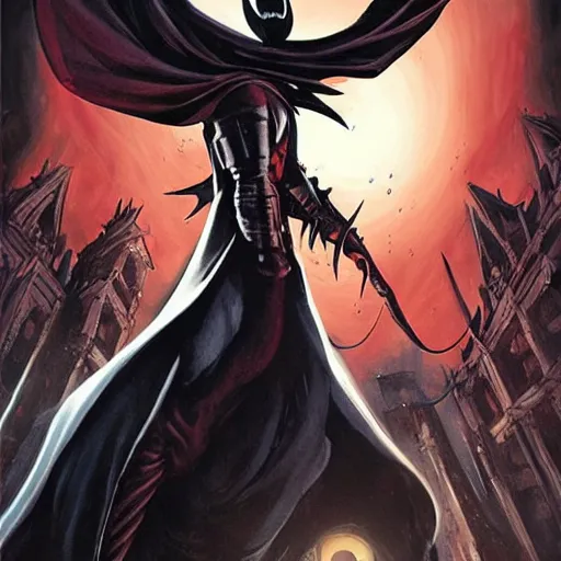 Prompt: comic book cover for'hollow knight vs bloodborne ', art by alex ross