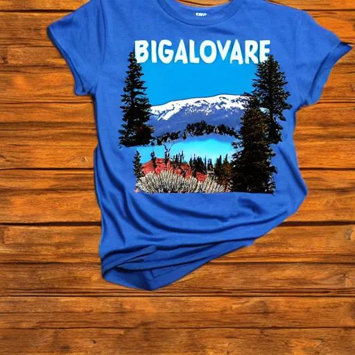 Image similar to souvenir, big bear lake California themed, t-shirt design, t-shirt photography, bears, mountains, lakes, trees