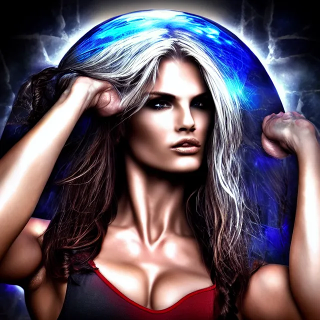 Image similar to beautiful!! fit woman anne stokes highly detailed 8 k hdr smooth sharp focus high resolution award - winning photo photorealistic chrome reflect