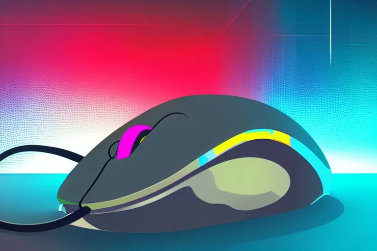 Image similar to A mouse is working on a computer detailed, colorful, 4k, in the style of retro future,