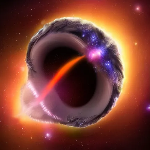 Prompt: intergalactic blackhole sucking up a galaxy, trending on artstation