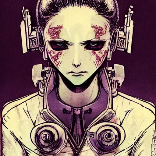 Prompt: android, killer - girl, 1 / 8 katsuya terada, style of cyberpunk, night, city, high detail of the cinematic face, two eyes, nose, mouth