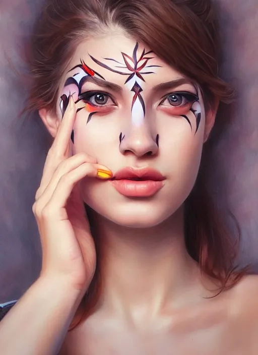 Prompt: full body photo of a gorgeous young woman in the style of stefan kostic, face painting, realistic, sharp focus, 8k high definition, insanely detailed, intricate, elegant, art by stanley lau and artgerm