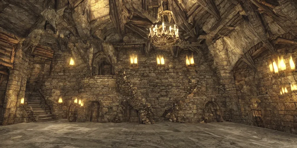 Image similar to The great hall of the mountain king. hyper realistic, dungeons and dragons