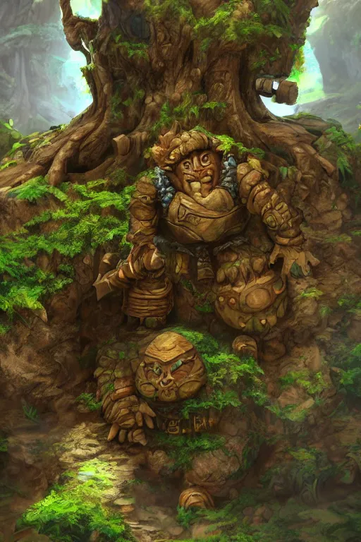 Image similar to zelda fantasy art giant golem troll wood rock greeble gemstone, global illumination ray tracing hdr fanart arstation by sung choi and eric pfeiffer and gabriel garza and casper konefal