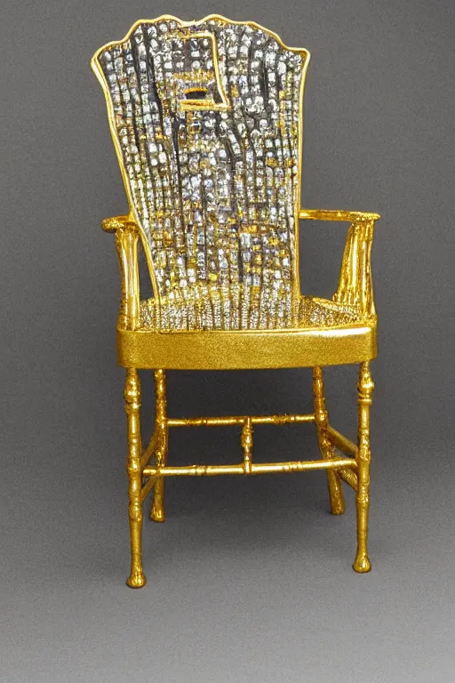 Image similar to a golden chair covered with diamonds