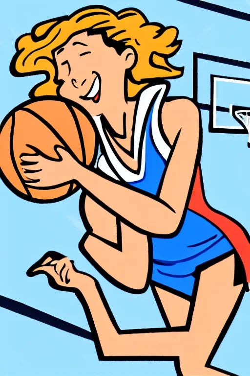 Prompt: a cartoon of a stylish woman playing basketball