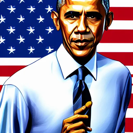 Prompt: Barack Obama with a bat official GTA artwork midshot