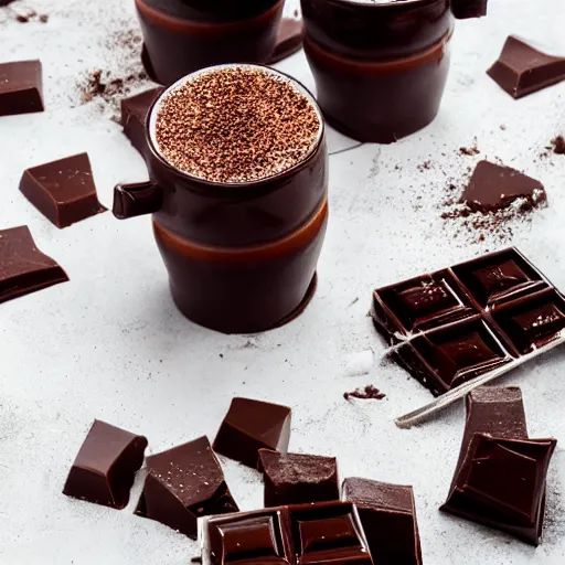 Image similar to extremely delicious looking photo of beautiful sweet melted chocolate in fancy stylish cup, very expensive top quality product, michelin star, most perfect desert on the world, small manufacture, unique style, 8 k, product photography, professional studio photography