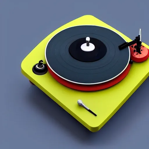 Image similar to a funny turntable with a needle on top of kiwi texture, a low poly render by blender guru, featured on polycount, computer art, sketchfab, rendered in maya, voxel art