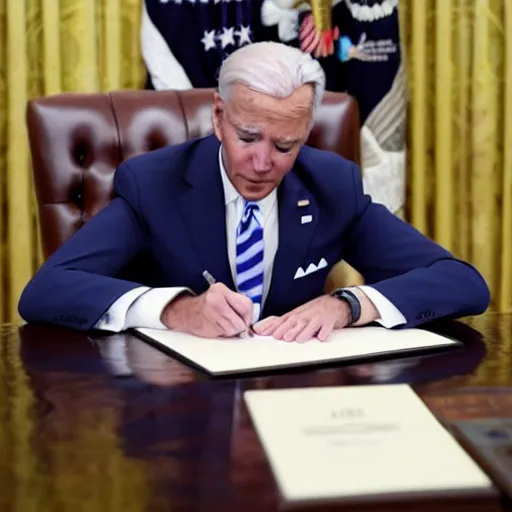 Image similar to joe biden signs a bill to make anime real, ap news photograph, 4 k