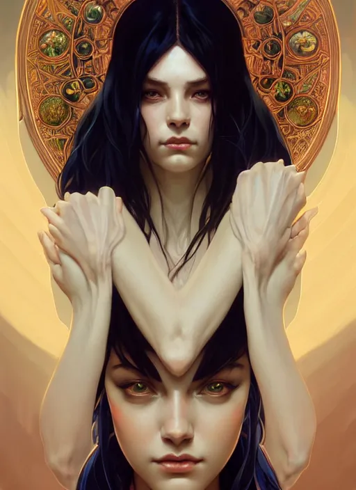 Image similar to symmetry!! portrait of pandora, dark fantasy, intricate, elegant, highly detailed, my rendition, digital painting, artstation, concept art, smooth, sharp focus, illustration, art by artgerm and greg rutkowski and alphonse mucha and huang guangjian and android jones and sachin teng