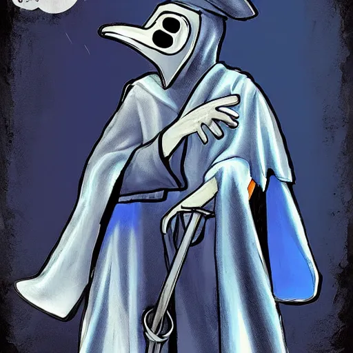 Prompt: a plague doctor with a blue robe using a magical spell, white plague doctor mask, comic book art, gta cover art, digital art, unreal engine 5