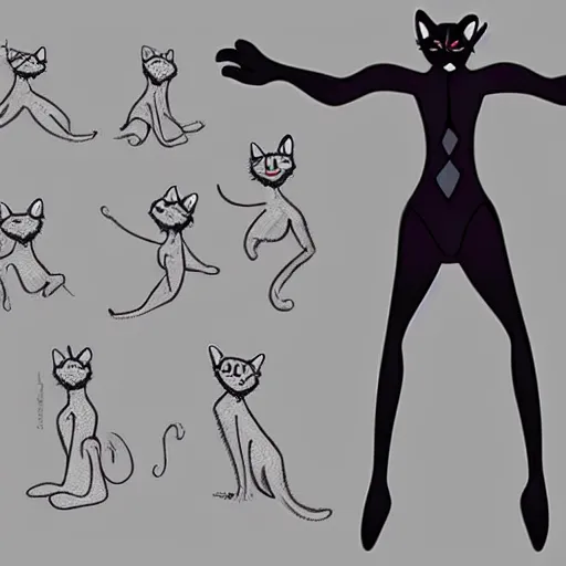 Prompt: A reference sheet for a formally dressed anthropomorphic black cat