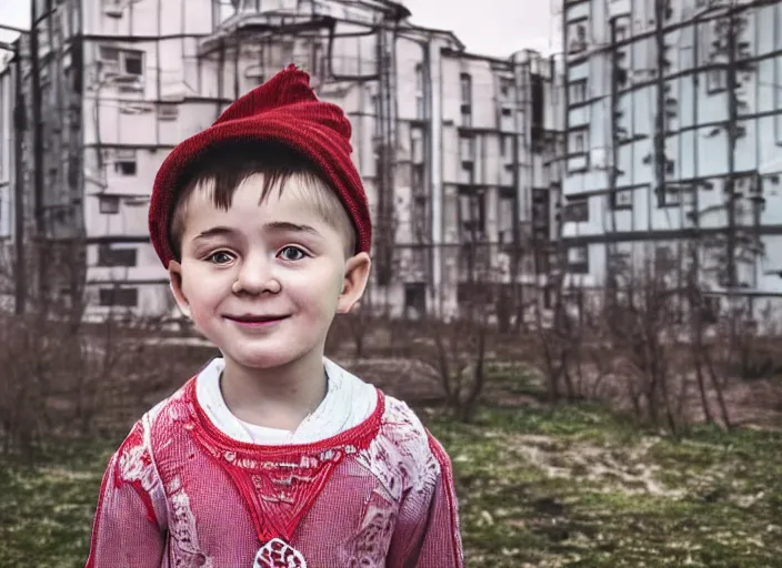 Image similar to professional fine details photo portrait of kid from kazan, tatarstan kid in the postsoviet suburbia, iphone detailed photo, instagram