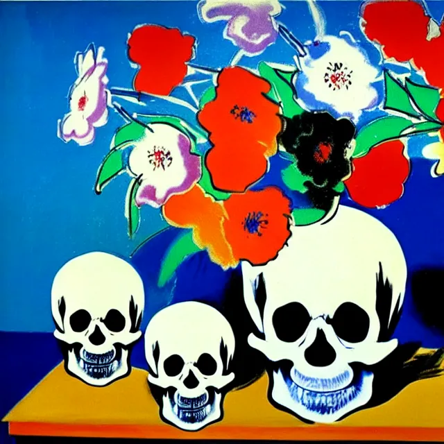 Image similar to a beautiful painting chinese porcelain inserts skull flowers, by andy warhol henri matisse realistic oil painting