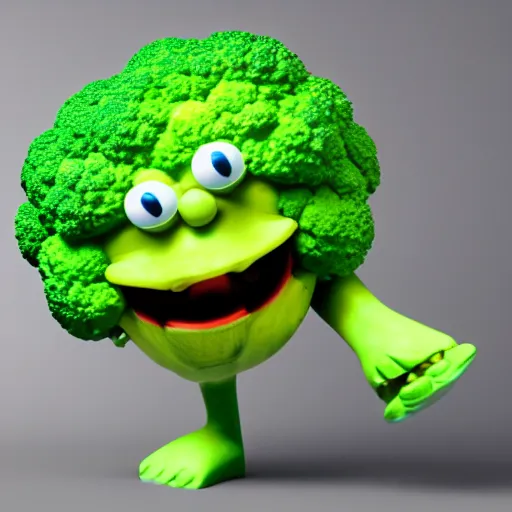 Image similar to a 3d render of a smiling happy broccoli, he is dancing, vivid colors