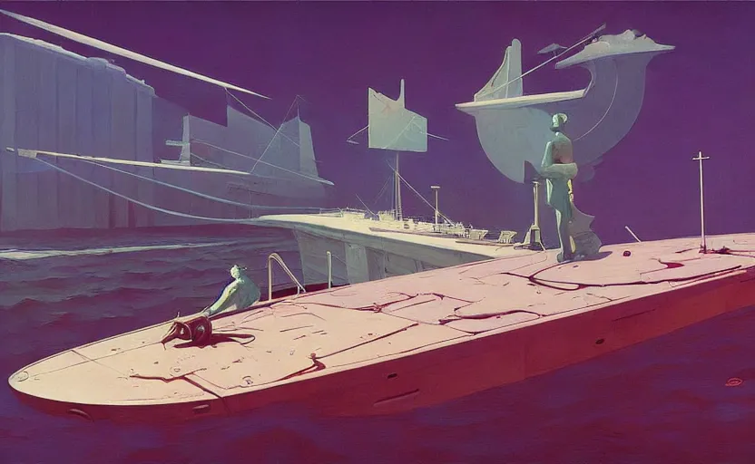 Image similar to Mysteriuos Old ship board, very coherent, painted by Edward Hopper, Wayne Barlowe, painted by James Gilleard, airbrush, art by JamesJean