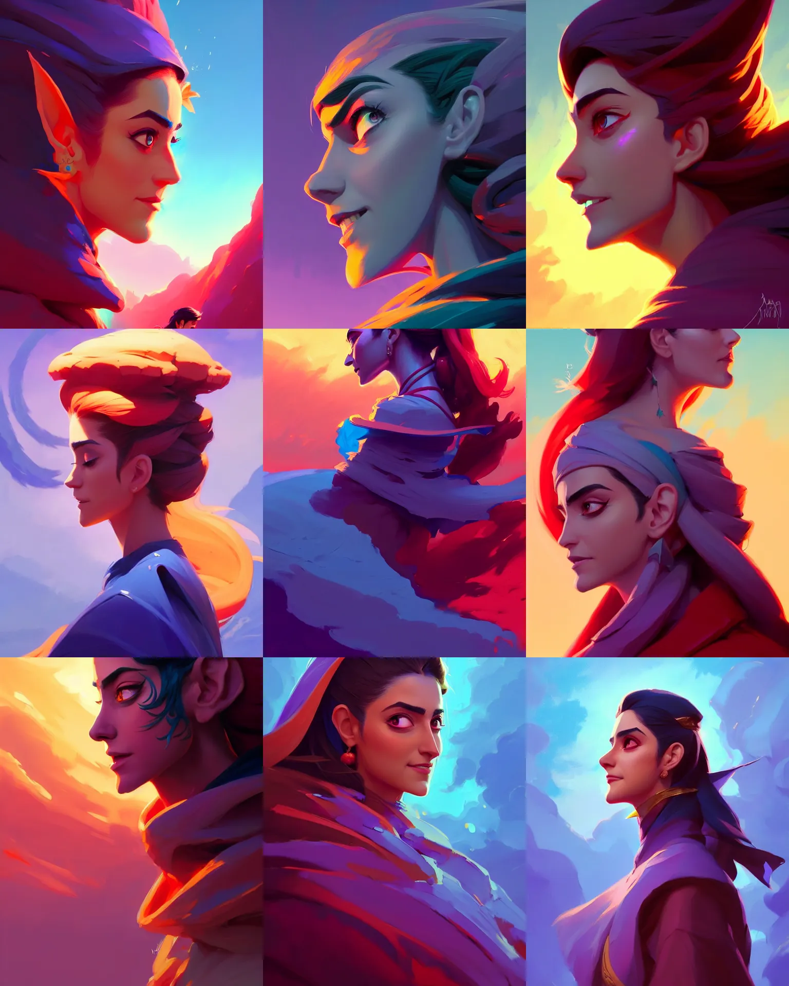 Prompt: side - profile painted portrait, maya ali as a storm sorcerer, fantastically gaudy colors, octane render, dnd, matte painting concept art, official fanart behance hd artstation by jesper ejsing, by rhads and makoto shinkai and lois van baarle and ilya kuvshinov and rossdraws
