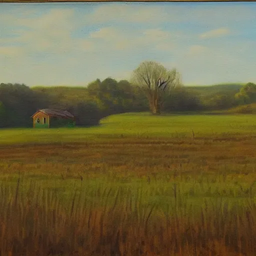 Image similar to Landscape, abandoned homestead at morning. Ohio River Valley. Oil on Canvas