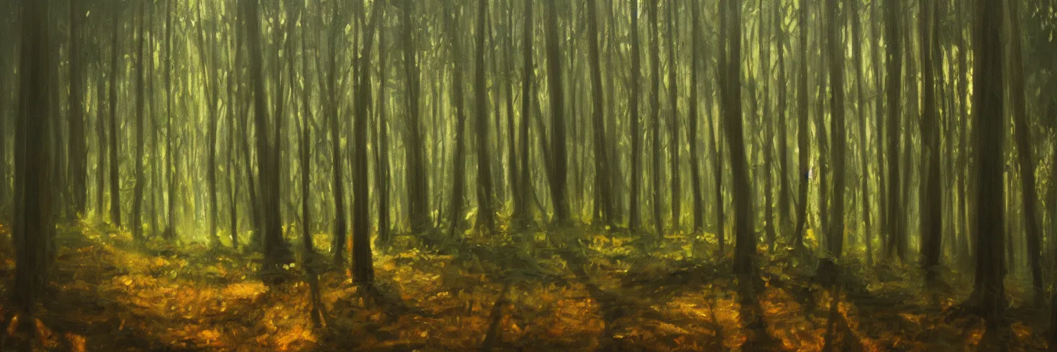 Prompt: a forest, cinematic lighting, detailed oil painting, hyperrealistic, 8k