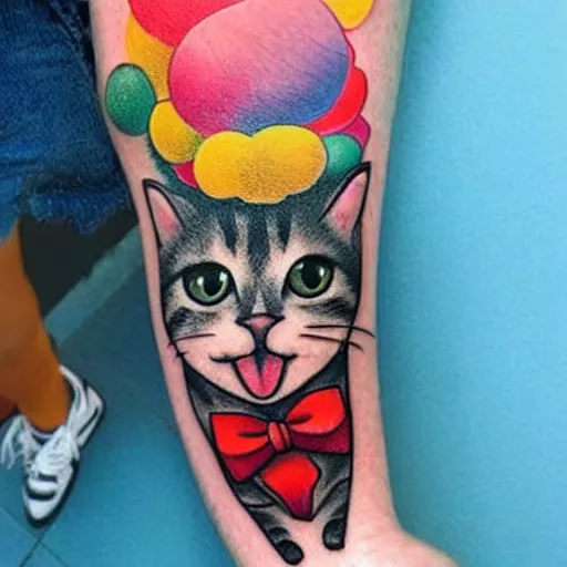 Image similar to adorable cat dressed as a clown tattoo design