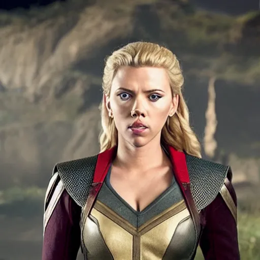 Image similar to starfleet uniform, portrait of scarlett johansson as lagertha, in starfleet uniform, from the tv series vikings