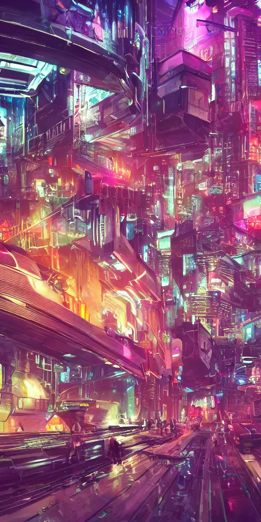 Image similar to lively futuristic sci-fi city superstructure, neon lights and illuminated windows, grungy textures and graffiti, crowds of people, cinematic street view, clean detailed 8k sci-fi illustration, trending on art station