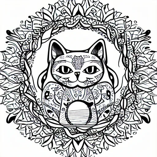 Image similar to tattoo sketch of a cat hugging the sun, on a canva, blackwork, ornamental, line art, vector,