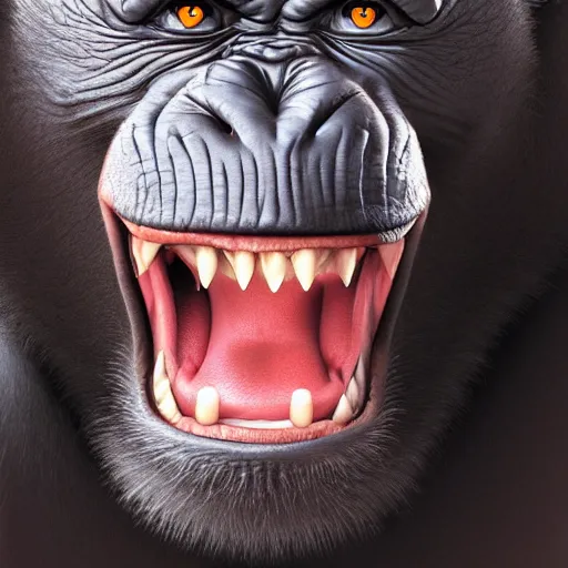 Image similar to Strong Angry Chimpanzee Screaming, Boris Vallejo, Epic, 8k resolution, ArtStation, Hyperrealistic