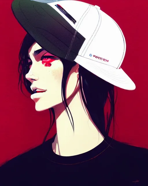 Image similar to a ultradetailed beautiful portrait panting of a stylish woman wearing a snapback, by conrad roset, greg rutkowski and makoto shinkai, trending on artstation