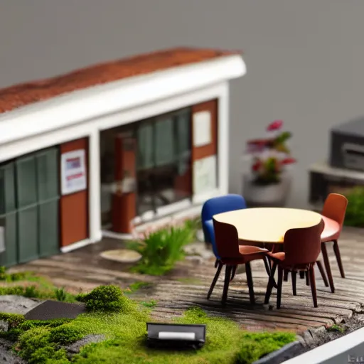 Prompt: diorama miniature of the office, macro photograph