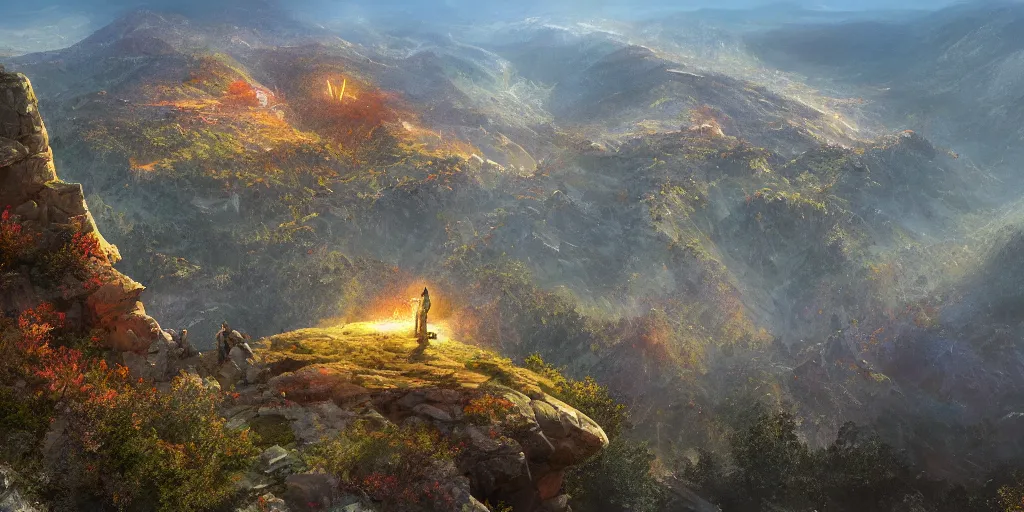 Image similar to but not only that : let freedom ring from stone mountain of georgia. let freedom ring from lookout mountain of tennessee. ultrafine highly detailed hyper colorful illustration, sharp focus, rozalski, craig mullins, unreal engine highly rendered, global illumination, radiant light, intricate and detailed environment