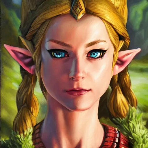 Prompt: An ultra-realistic portrait painting of Zelda from The Legend of Zelda in the style of Alex Ross. 4K. Ultra-realistic. Highly detailed. Epic lighting.