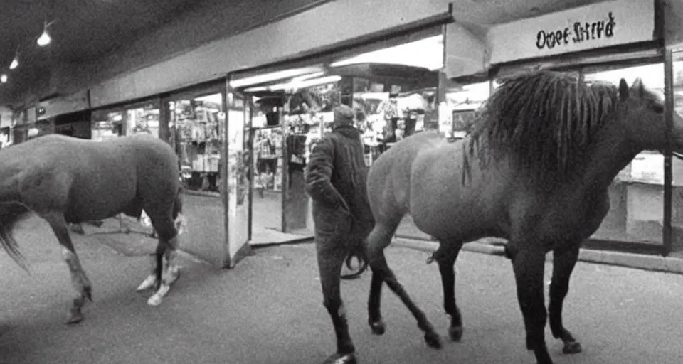 Image similar to cctv footage of a horse robbing a store