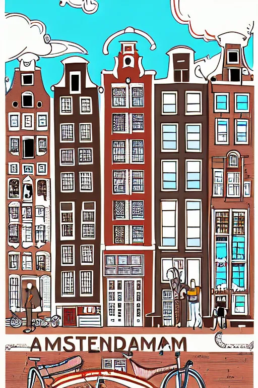 Image similar to amsterdam, illustration, in the style of henry rivers