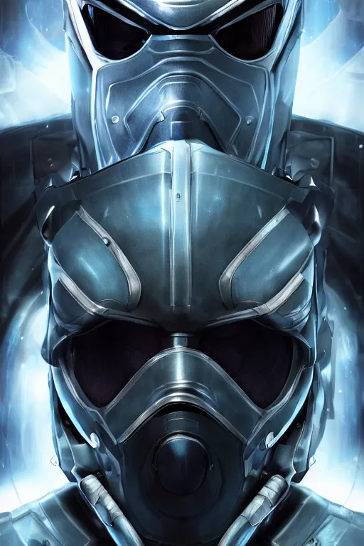 Image similar to cyber cyborg ninja mask helmet metal gear solid artic suit swat commando, global illumination ray tracing hdr fanart arstation by sung choi and eric pfeiffer and gabriel garza and casper konefal, a spectacular view cinematic rays of sunlight comic book illustration, by john kirby