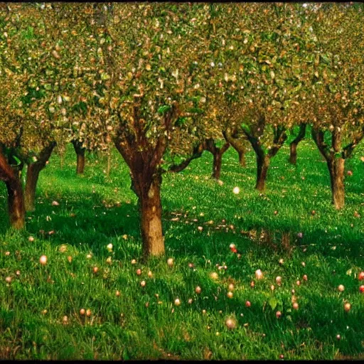 Image similar to heavenly place with apple trees,