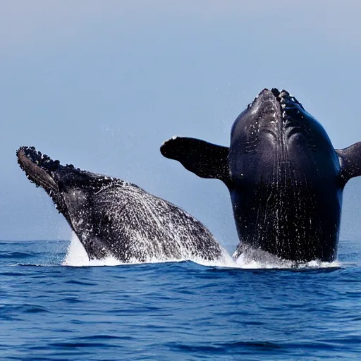 Prompt: whales are speaking on the phones and discussing about breakfast,