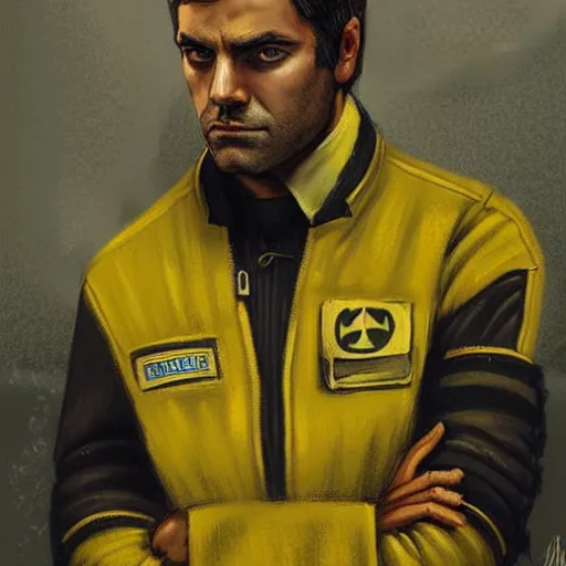 Image similar to portrait of a man by greg rutkowski, he looks like oscar isaac, star wars expanded universe, he is about 3 0 years old, wearing yellow and black starfighter pilot uniform from the galactic triunvirate.