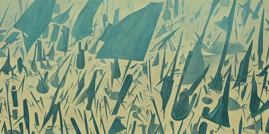 Image similar to The artwork by Aaron Douglas of the cinematic view of a forest of giant diatoms