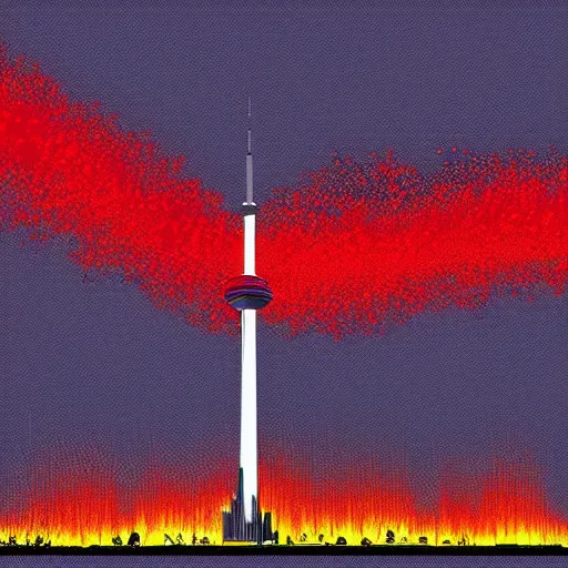 Prompt: “The CN tower on fire, digital art”