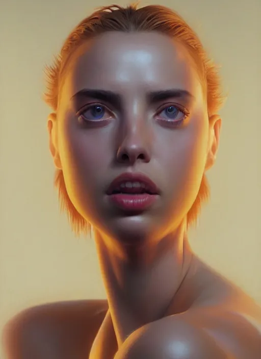 Image similar to hyper realistic zoomed out portrait of ana de armas in the fifth element, by hsiao ron cheng, ngai victo, nivanh chanthara jean delville wlop and dougherty patrick, trending on artstation, soft light